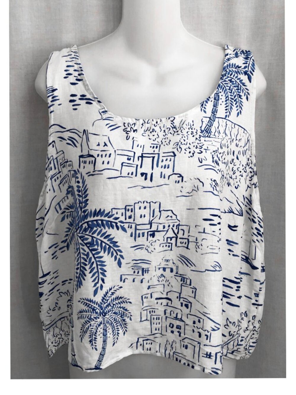 Calypso St. Barth Scenic Coastal Cropped Shirt Linen Blend Size Large